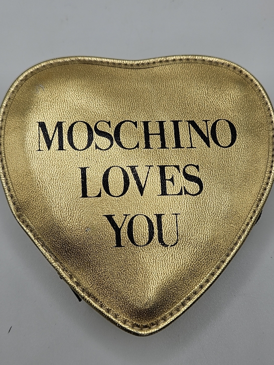 Moschino Handbags - VINTAGE MOSCHINO LOVES YOU Gold Heart Shaped Makeup Clutch Bag READ VTG